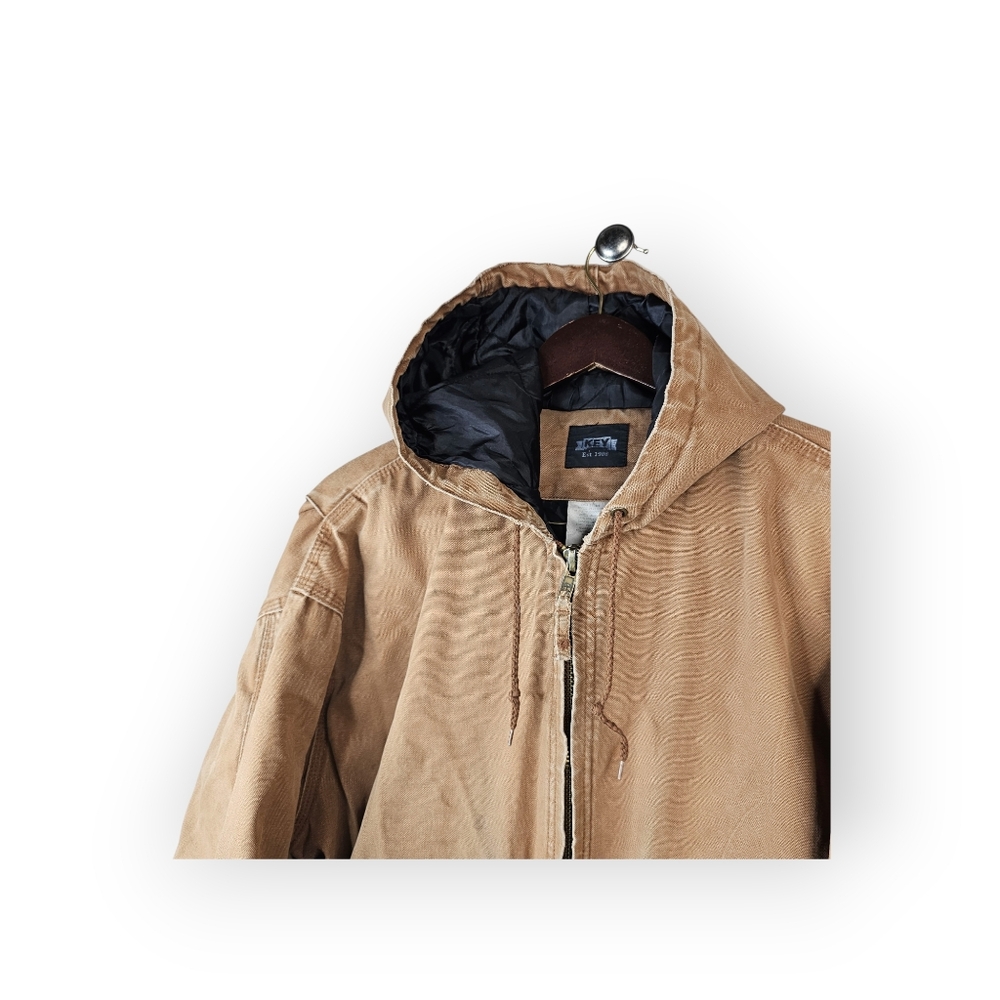 KEY Duck Canvas Hooded Work Jacket Insulated Lined Distressed - Picture 4 of 6